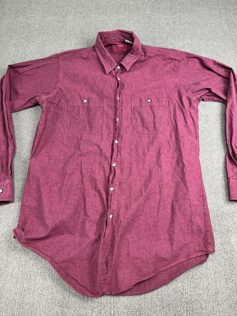 Cotton Club Mens Maroon Long Sleeve Button Front Shirt Two Pocket XLT